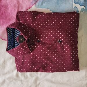 Klaus Boehler polka dotted button down shirt, size large